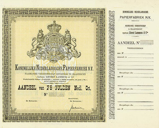 Koninklijke Nederlandsche Papierfabriek N. V. voorheen LHOEST LAMMENS & Cie. / Société Royale Hollandaise pour la Fabrication de Papiers S. A. Ci-devant Lhoest Lammers & Cie. 