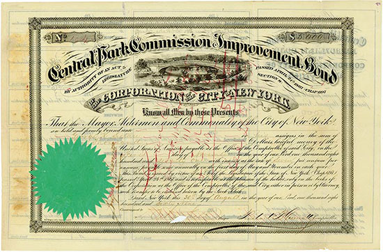 Corporation of the City of New York - Central Park Commission Improvement Bond