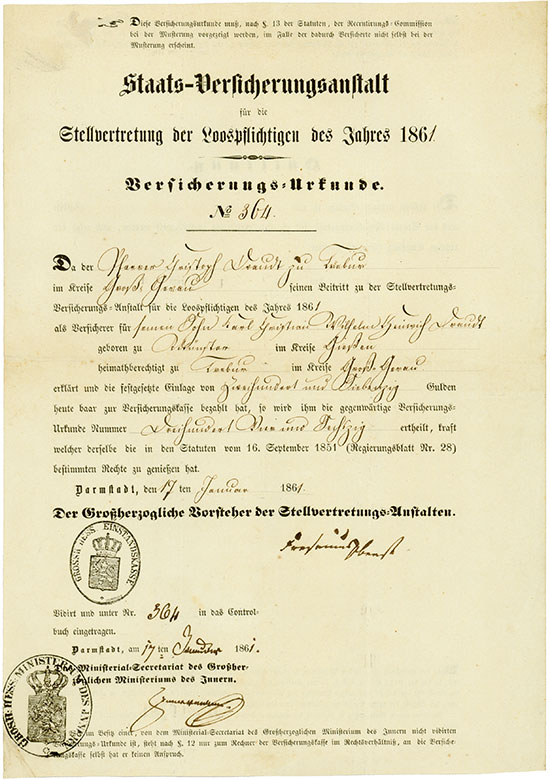 Staats-Versicherungsanstalt für die Stellvertretung der Loospflichtigen des Jahres 1861