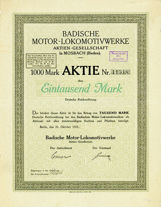 Badische Motor-Lokomotivwerke AG in Mosbach (Baden)