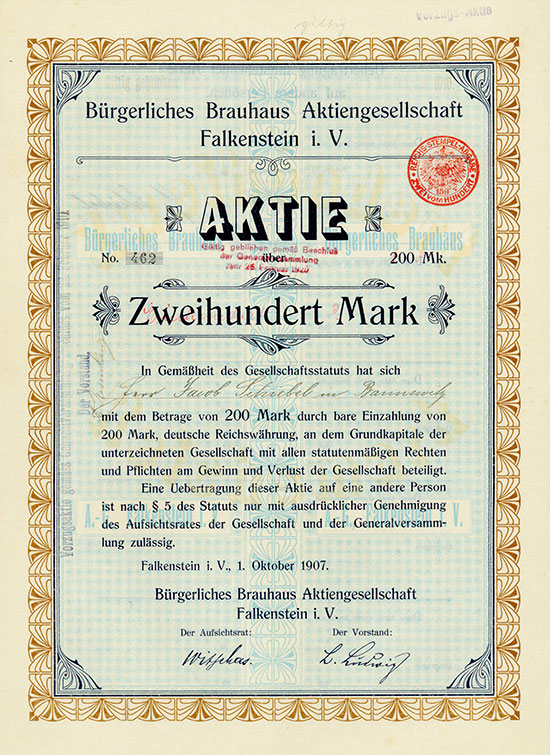 Bürgerliches Brauhaus Aktiengesellschaft Falkenstein i. V.