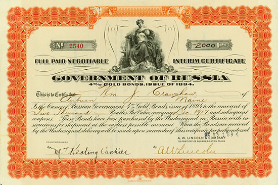 Government of Russia - 4 % Gold Bonds, Issue of 1894