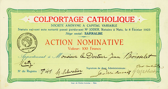 Colportage Catholique Société Anonyme a Capital variable