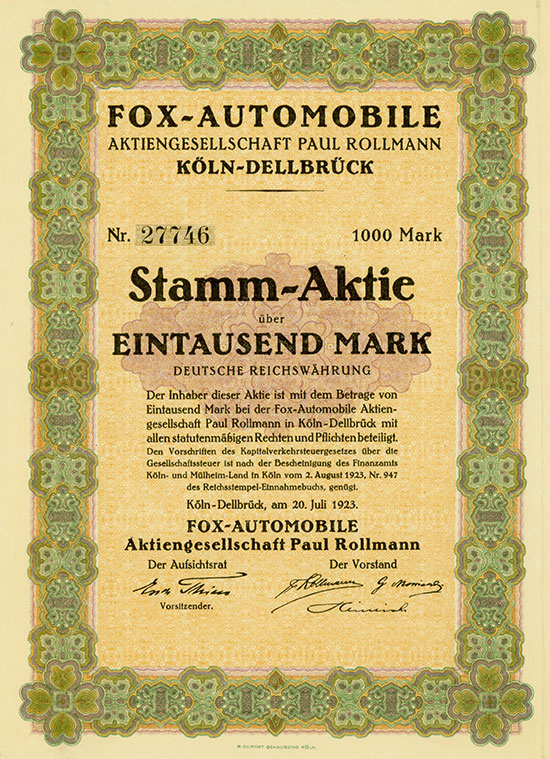 Fox-Automobile Aktiengesellschaft Paul Rollmann [2 Stück]