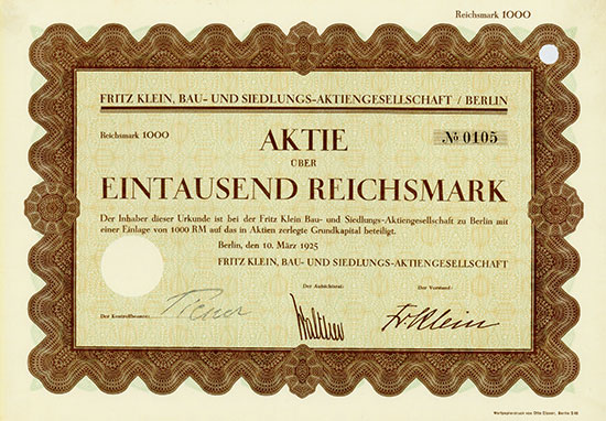 Fritz Klein, Bau- und Siedlungs-AG