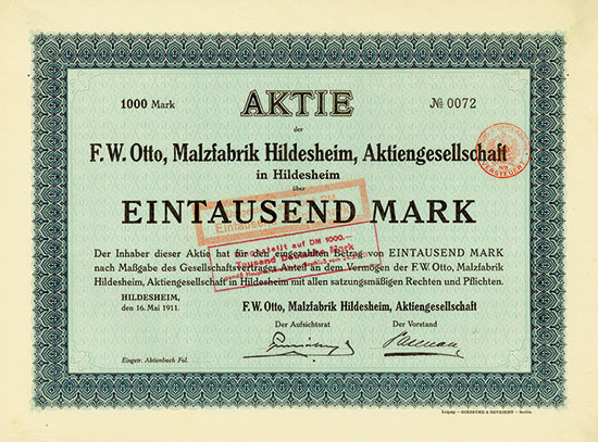 F. W. Otto, Malzfabrik Hildesheim, AG