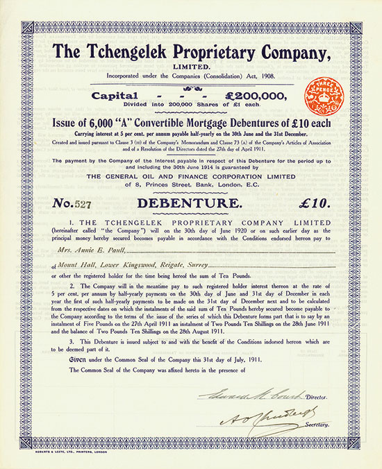 Tchengelek Proprietary Company, Limited
