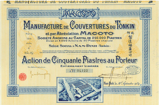 Manufacture de Couvertures du Tonkin et par Abréviation MACOTO