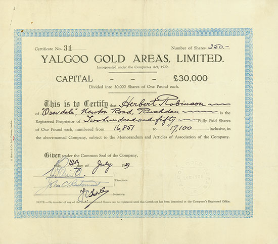 Yalgoo Gold Areas, Limited