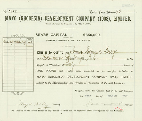 Mayo (Rhodesia) Development Company (1908) Limited