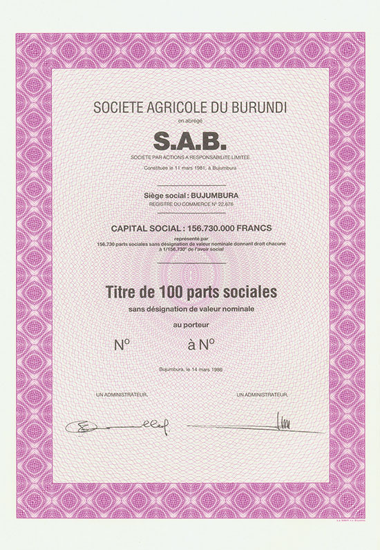 Societe Agricole du Burundi en abrégé S.A.B.
