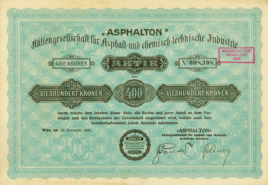 ASPHALTON” AG für Asphalt- und chemisch-technische Industrie