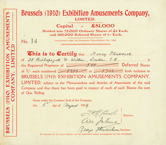 Brussels (1910) Exhibition Amusements Company, Limited