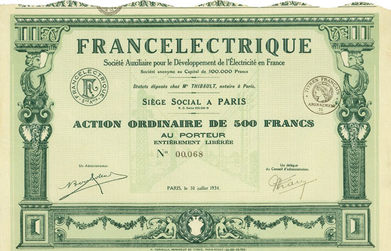 FRANCELECTRIQUE Société Auxiliaire pour le Développement de l'Électricité en France