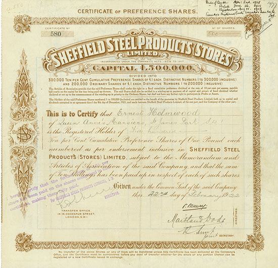 Sheffield Steel Products (Stores) Limited