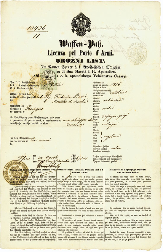 Waffen-Paß / Licenca pel Porto d'Armi / Orožni List