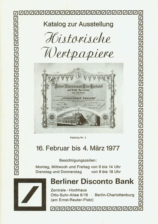 Berliner Disconto Bank AG - 1. Auktionskatalog