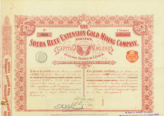 Sheba Reef Extensions Gold Mining Company, Limited