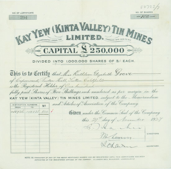 Kay Yew (Kinta Valley) Tin Mines Limited