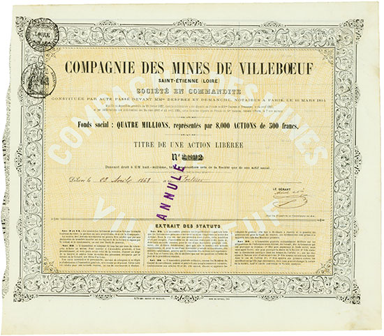 Compagnie des Mines de Villeboeuf Saint-Étienne (Loire) Société en Commandite [7 Stück]