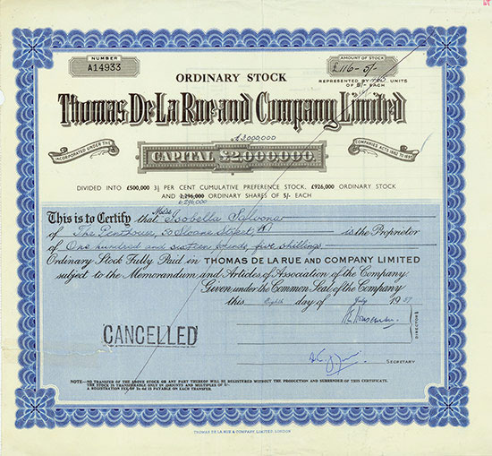 Thomas De La Rue and Company Limited