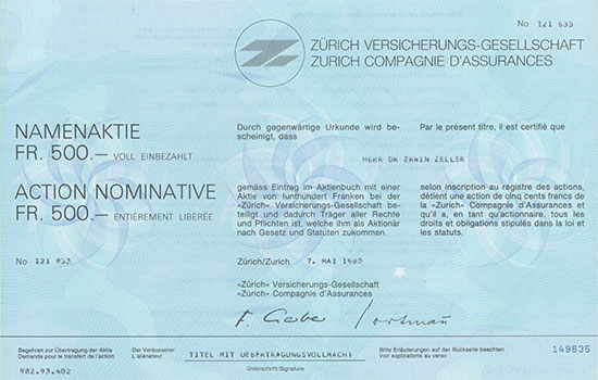 Zürich Versicherungs-Gesellschaft / Zurich Compagnie d'Assurances