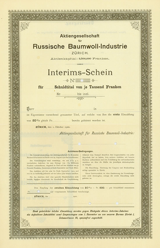 Aktiengesellschaft für Russische Baumwoll-Industrie in Zürich