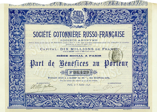 Société Cotonnière Russo-Francaise Société Anonyme