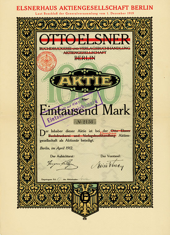 Otto Elsner Buchdruckerei und Verlagsbuchhandlung AG (später: Elsnerhaus AG)