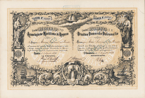 Fiorini Duecento Vta. Aet. Associazione Maritima di Ragusa / Fiorina Duijesti A. V. Druswtvo Pomorsko Dubrovarko