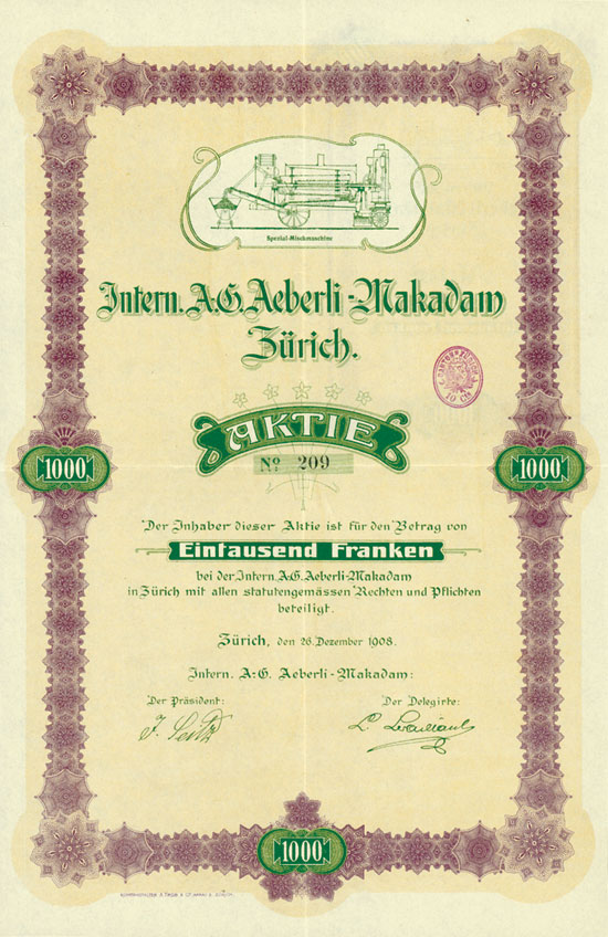 Intern. A. G. Aeberli-Makadam Zürich