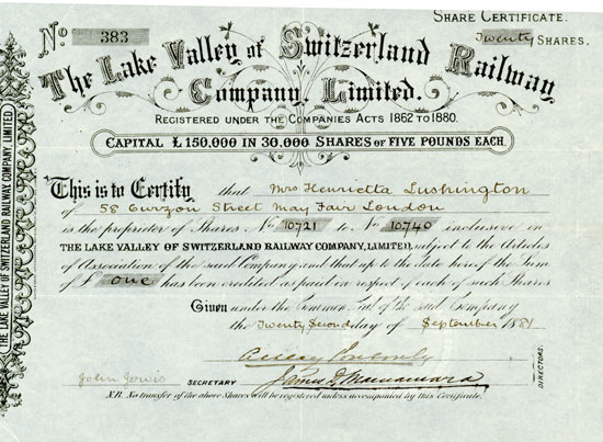 Lake Valley of Switzerland Railway Company Limited
