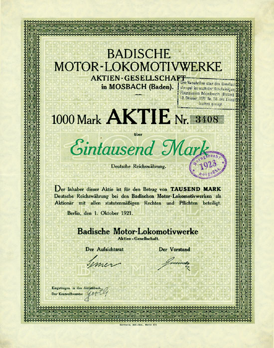 Badische Motor-Lokomotivwerke AG in Mosbach (Baden)