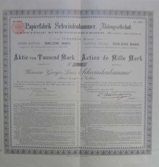 Papierfabrik Schwindenhammer AG (Papeterie Schwindenhammer, Société Anonyme)
