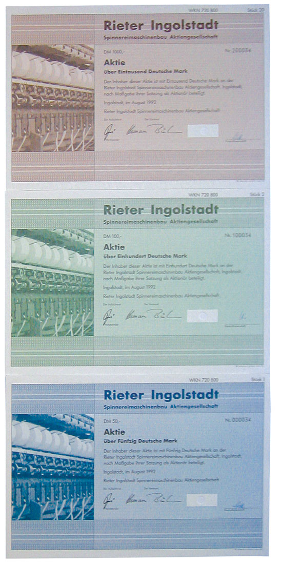 Rieter Ingolstadt Spinnereimaschinenbau AG [3 Stück]