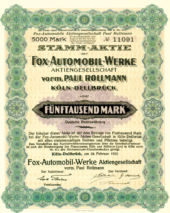 Fox-Automobil-Werke AG vorm. Paul Rollmann 