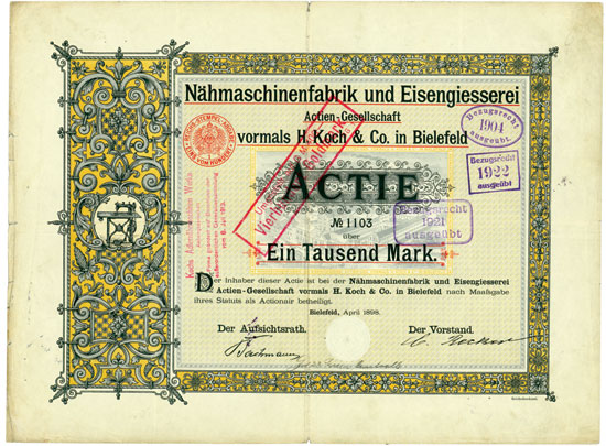 Nähmaschinenfabrik und Eisengiesserei AG vormals H. Koch & Co. in Bielefeld