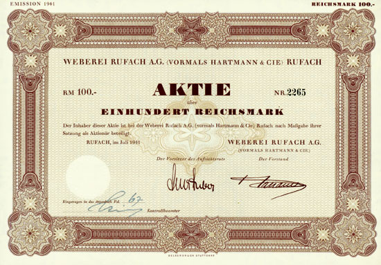 Weberei Rufach AG (vormals Hartman & Cie.)