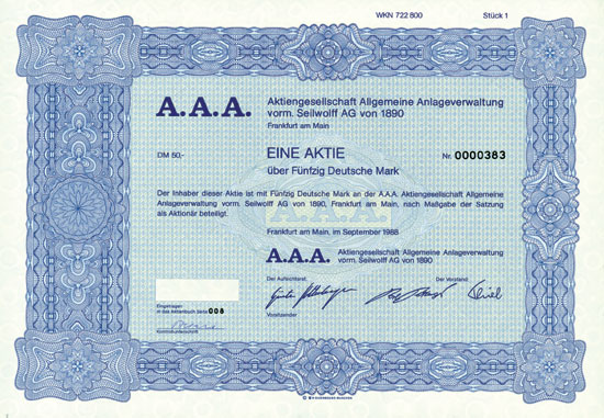 A.A.A. Aktiengesellschaft Allgemeine Anlageverwaltung vorm. Seilwolf AG von 1890
