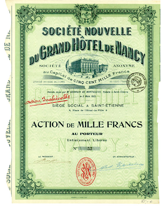 Société Nouvelle du Grand Hôtel de Nancy Société Anonyme