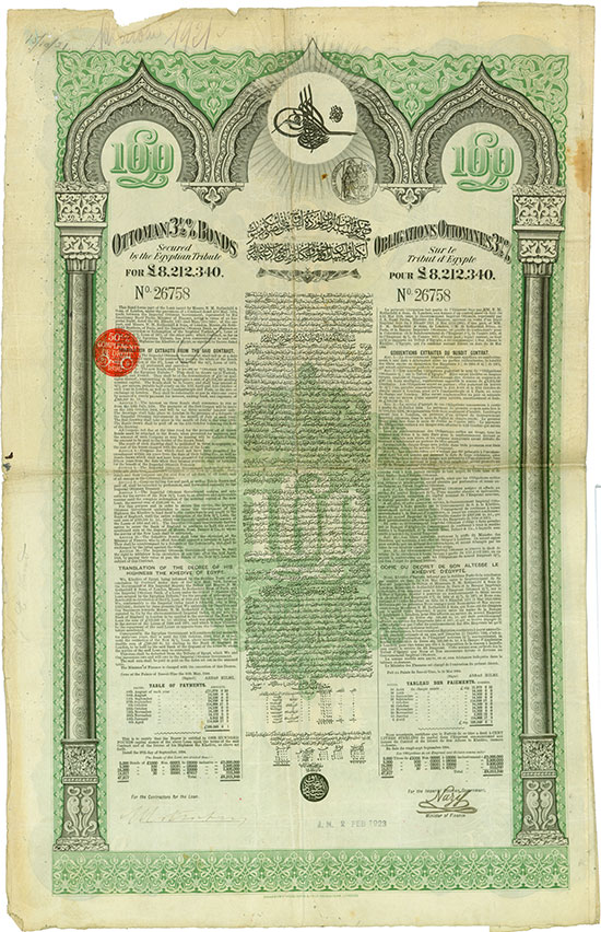 Ottoman 3,5 % Loan 1894 - Secured by the Egyptian Tribute