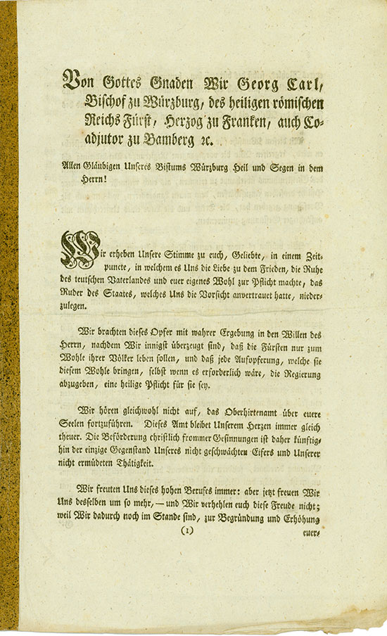Georg Carl, Bischof zu Würzburg - Machtverlust durch die Säkularisation