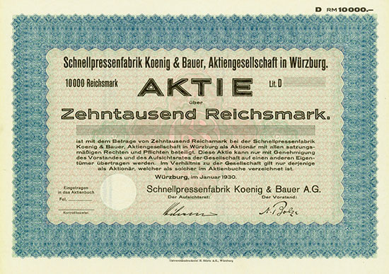 Schnellpressenfabrik Koenig & Bauer AG / Maschinenfabrik Koenig & Bauer Aktiengesellschaft Mödling [5 + 1 Stück]