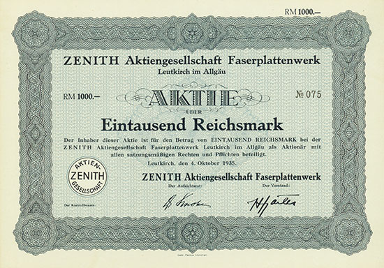 ZENITH Aktiengesellschaft Faserplattenwerk AG