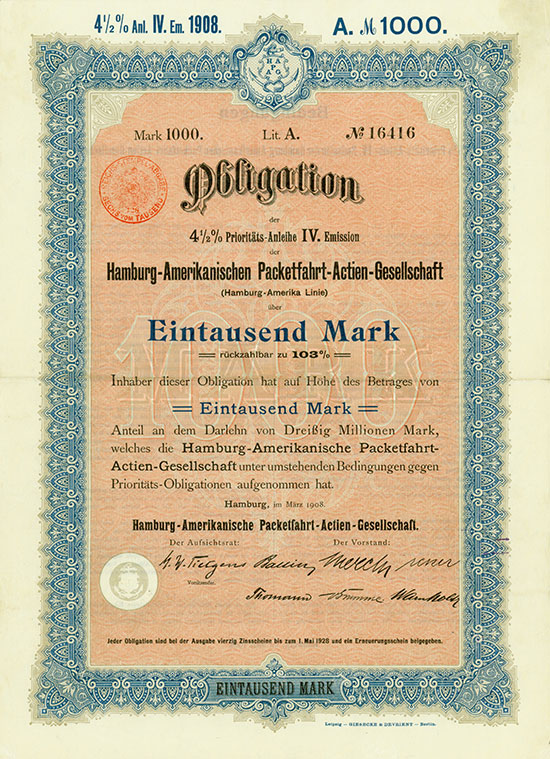 Hamburg-Amerikanische Packetfahrt-Actien-Gesellschaft (Hamburg-Amerika Linie)