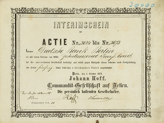 Johann Hoff. Commandit-Gesellschaft auf Aktien
