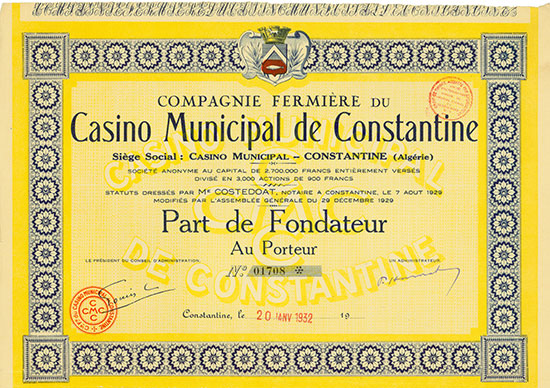 Compagnie Fermière du Casino Municipal de Constantine [3 Stück]