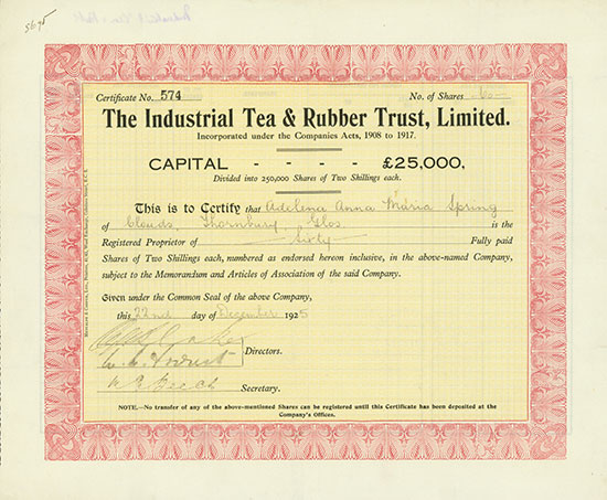 Industrial Tea & Rubber Trust, Limited