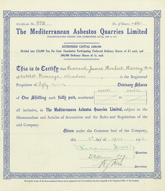 Mediterranean Asbestos Quarries Limited