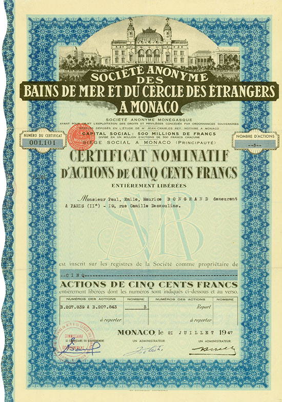 Société Anonyme des Bains de Mer et du Cercle des Étrangers a Monaco [3 Stück]